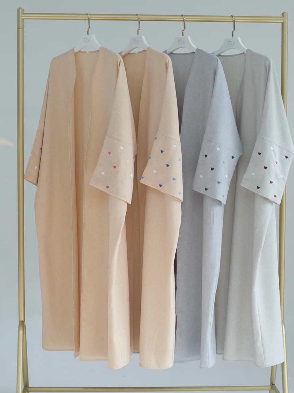 Embroidered Heart Sleeve Open Abaya